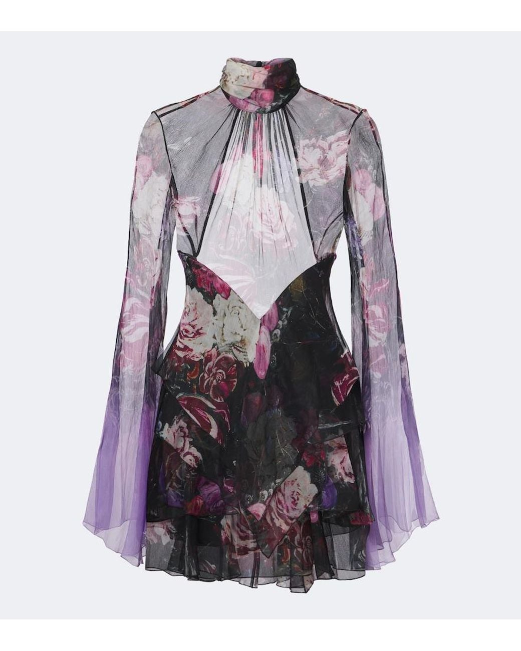 Roberto Cavalli Purple Floral Open-Back Silk Minidress