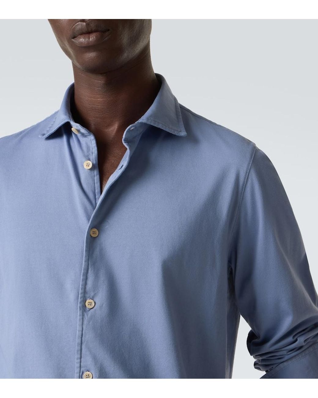 Fedeli Blue Jason Cotton Jersey Shirt for men