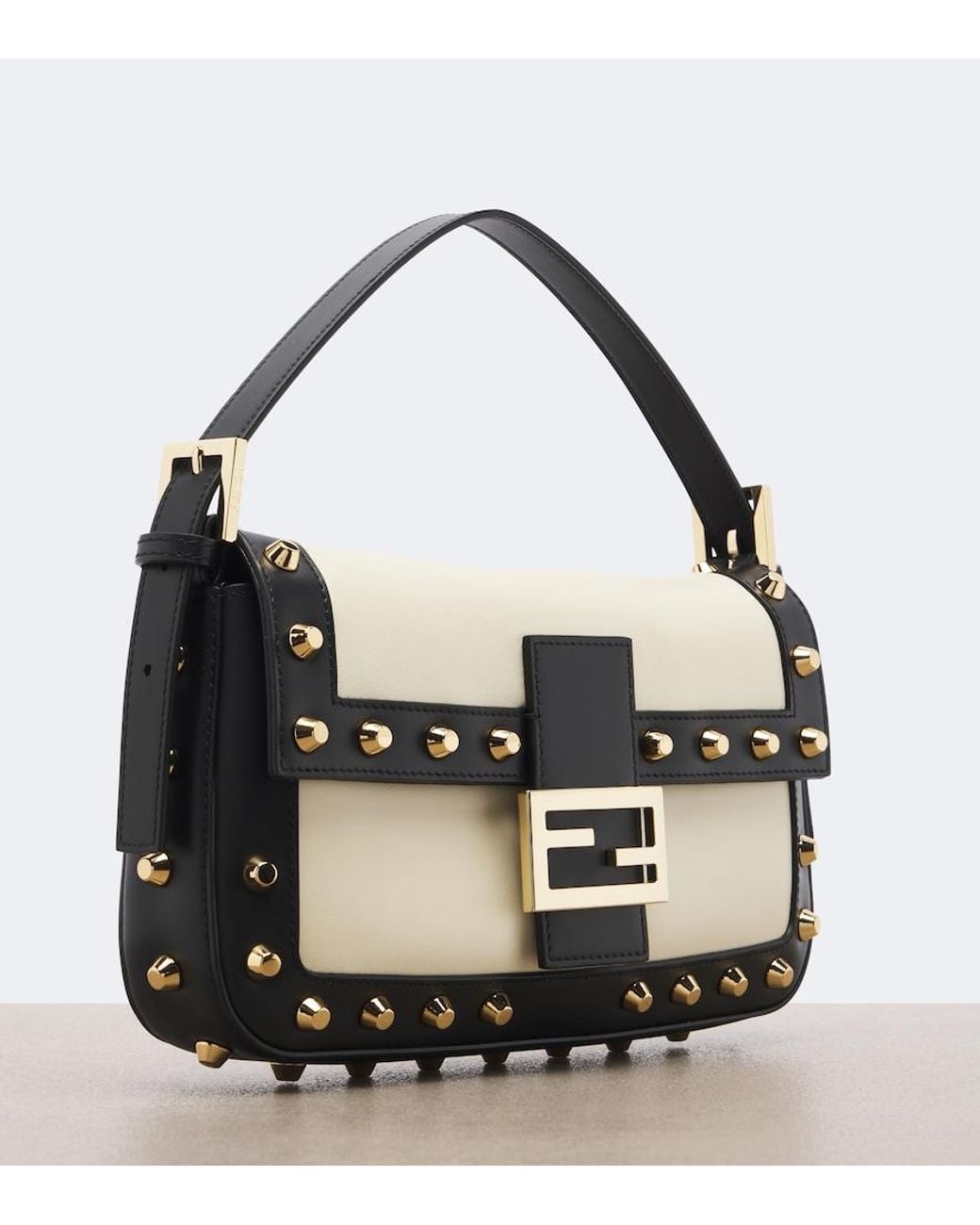 Fendi Metallic Baguette 26424 Studded Leather Shoulder Bag
