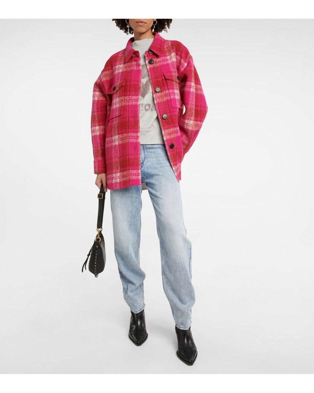 Isabel Marant Red Harveli Plaid Wool-Blend Jacket