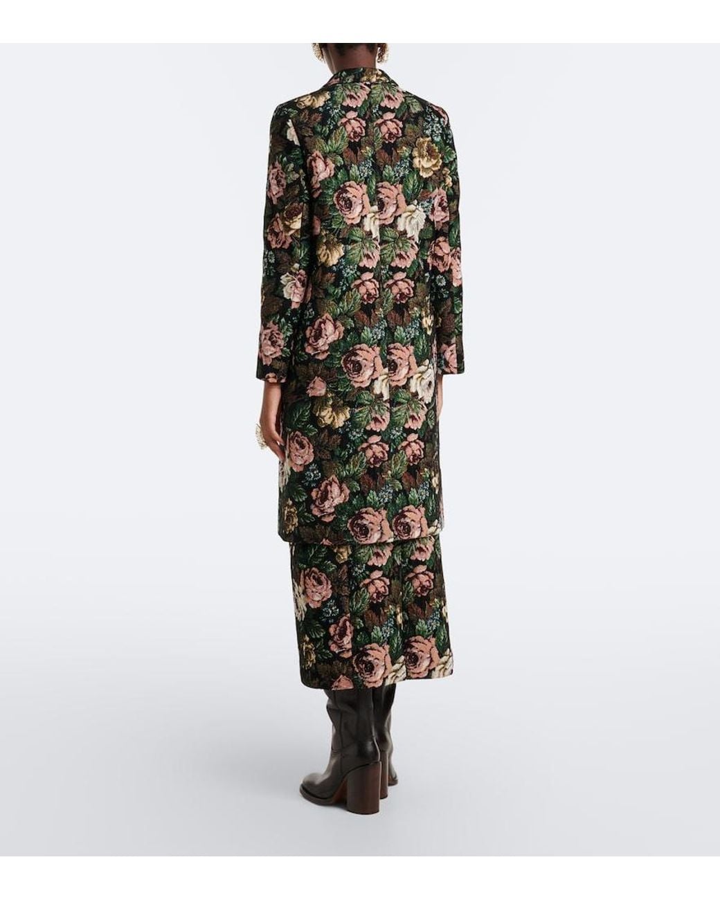 Dries Van Noten Black Floral Jacquard Coat