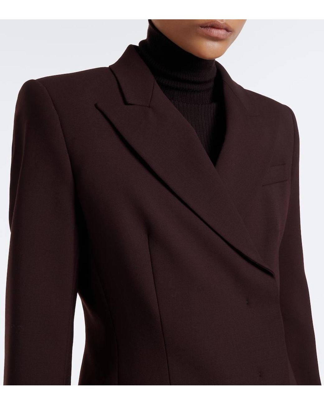 Sportmax Brown Double-Breasted Wool-Blend Blazer