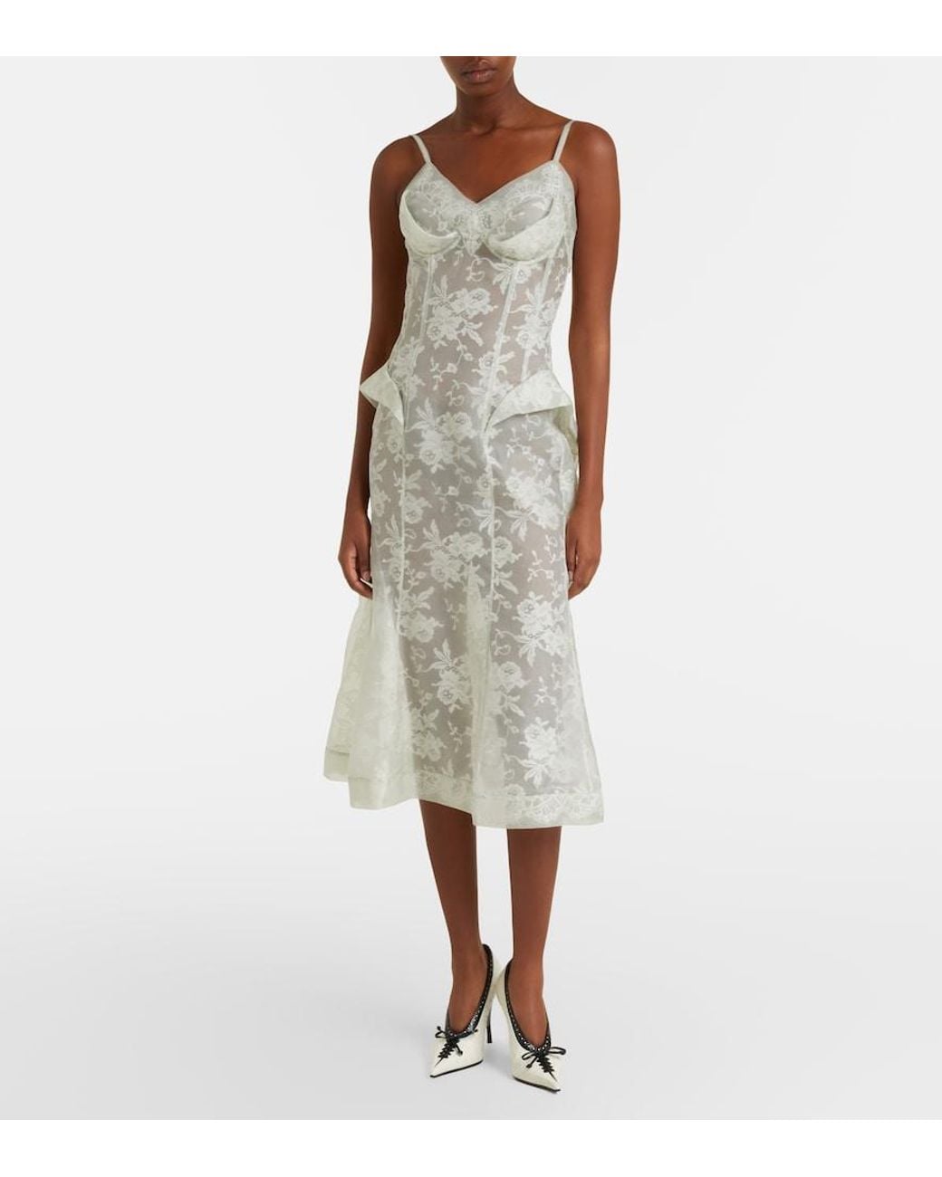 McQueen White Peplum Silk Lace Corset Dress