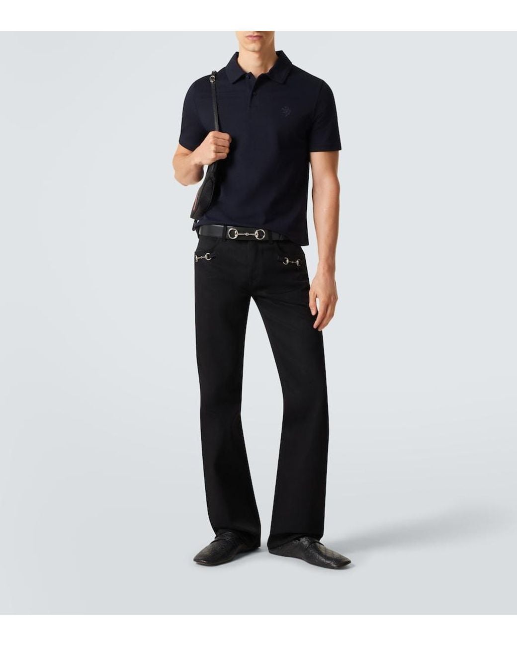 Gucci Black Logo Cotton Pique Polo Shirt for men