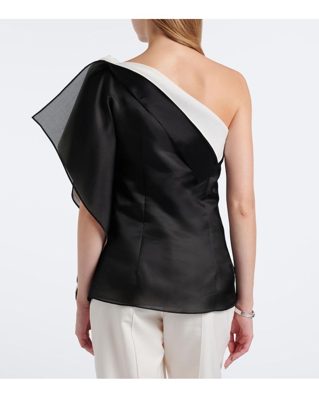Rohe Black Draped One-Shoulder Silk Top