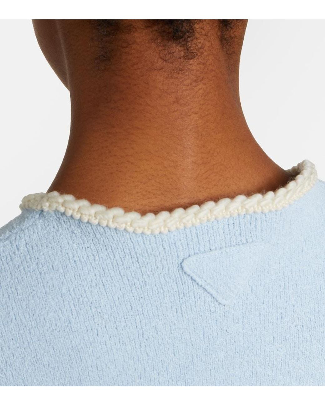 Prada Blue Embellished Cotton-Blend Boucle Crop Top