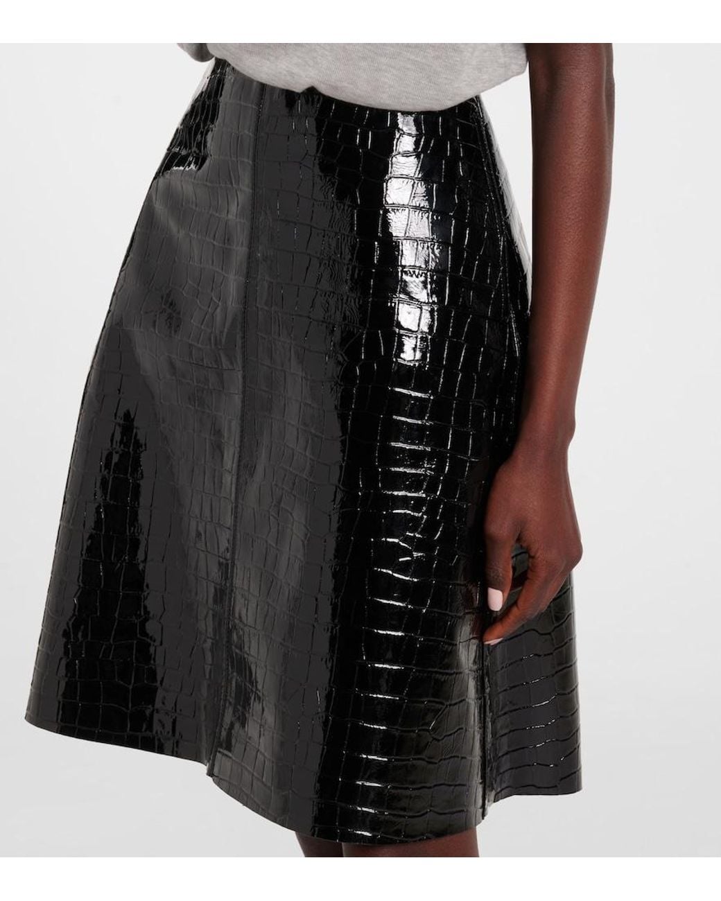 Totême Black Croc-Effect Leather Miniskirt