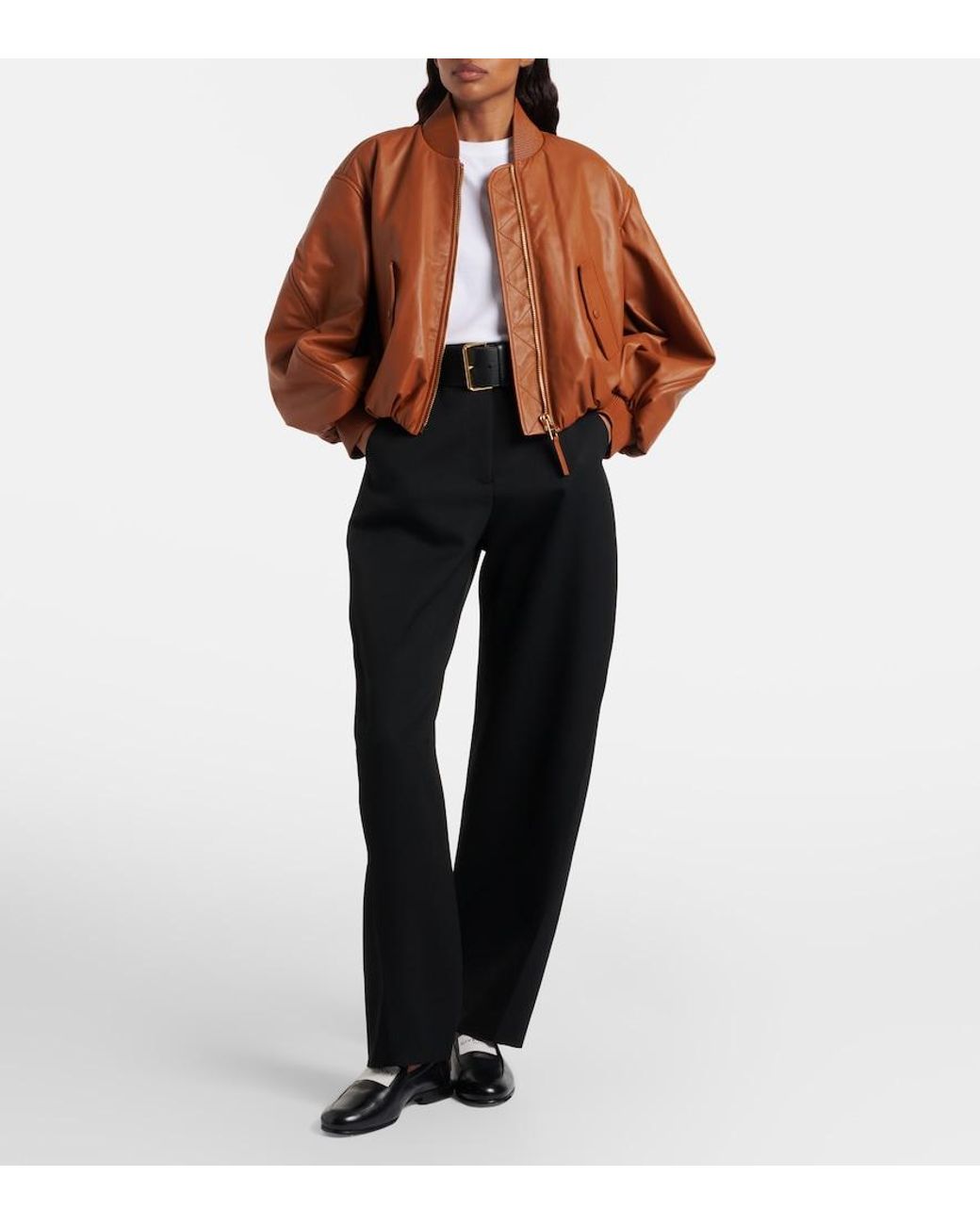 Givenchy Brown Cocoon Cropped Leather Bomber Jacket