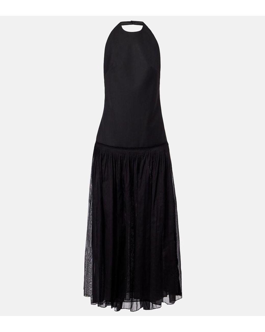 Rohe Black Pleated Wool-Blend Muslin Maxi Dress