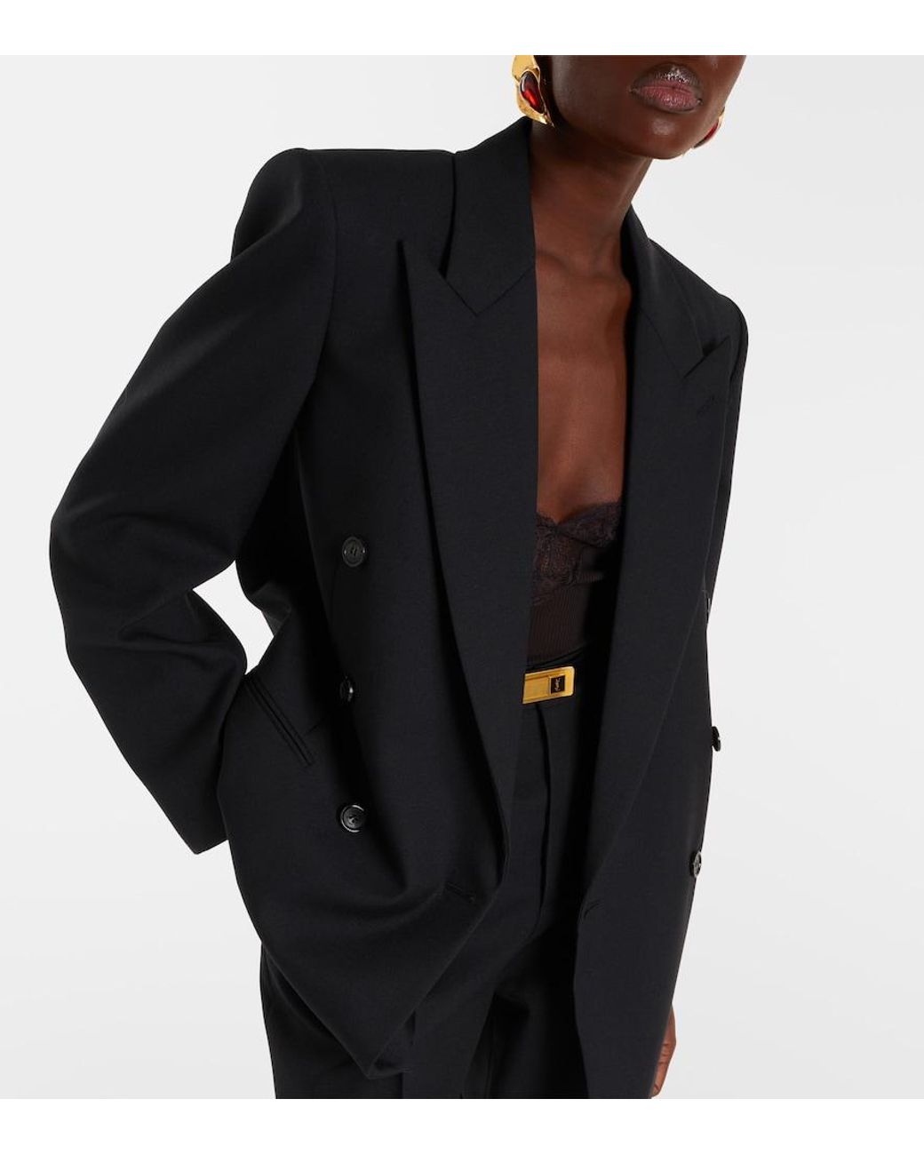 Saint Laurent Black Double-Breasted Wool Blazer