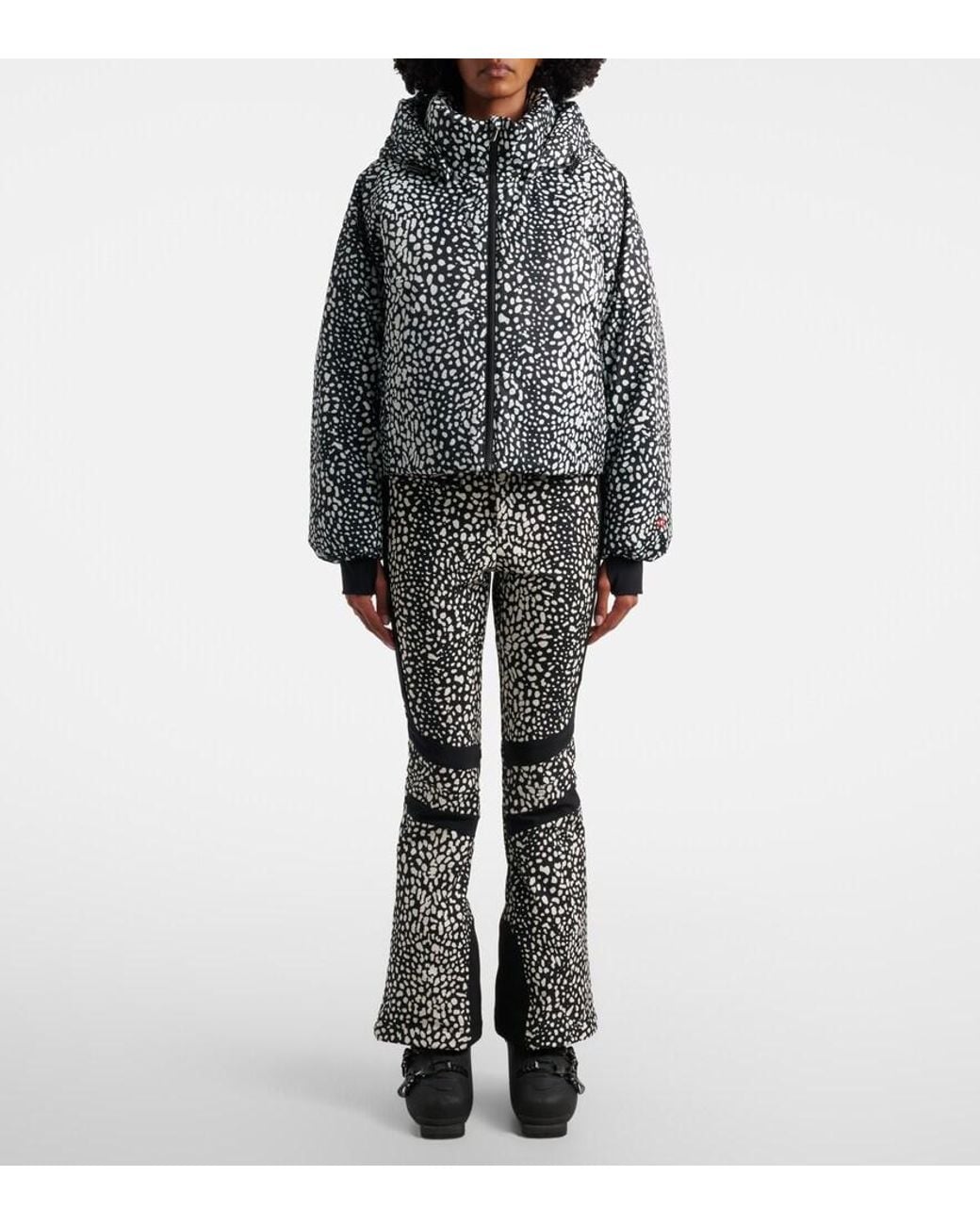 Perfect Moment Black Bubble Leopard-Print Down Ski Jacket