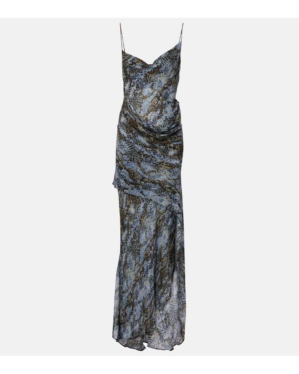 Christopher Esber Multicolor Snake-Print Draped Silk Maxi Dress