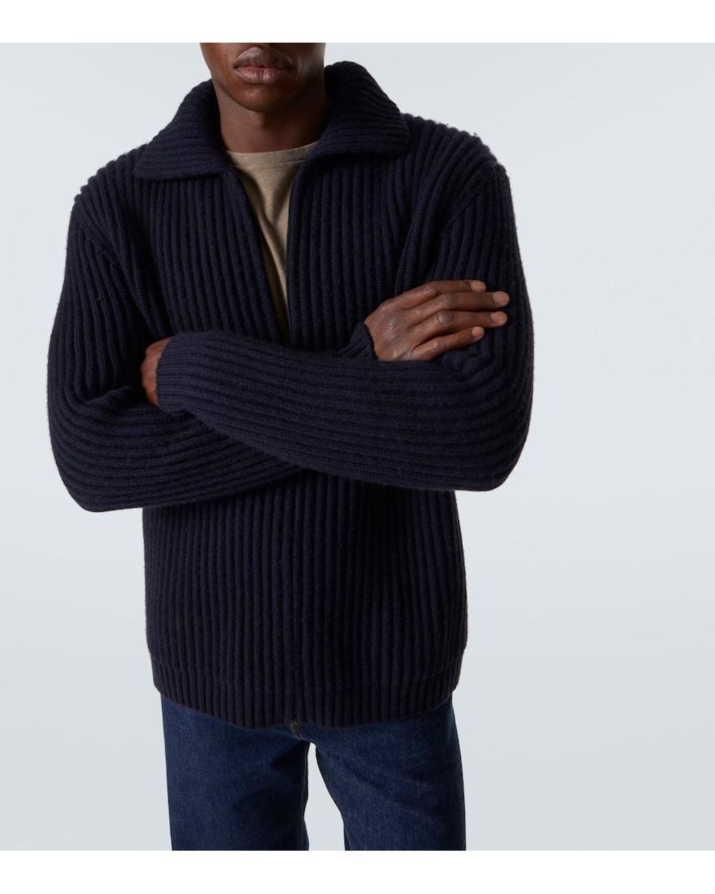The Row Blue Hornby Cashmere Zip-Up Cardigan for men