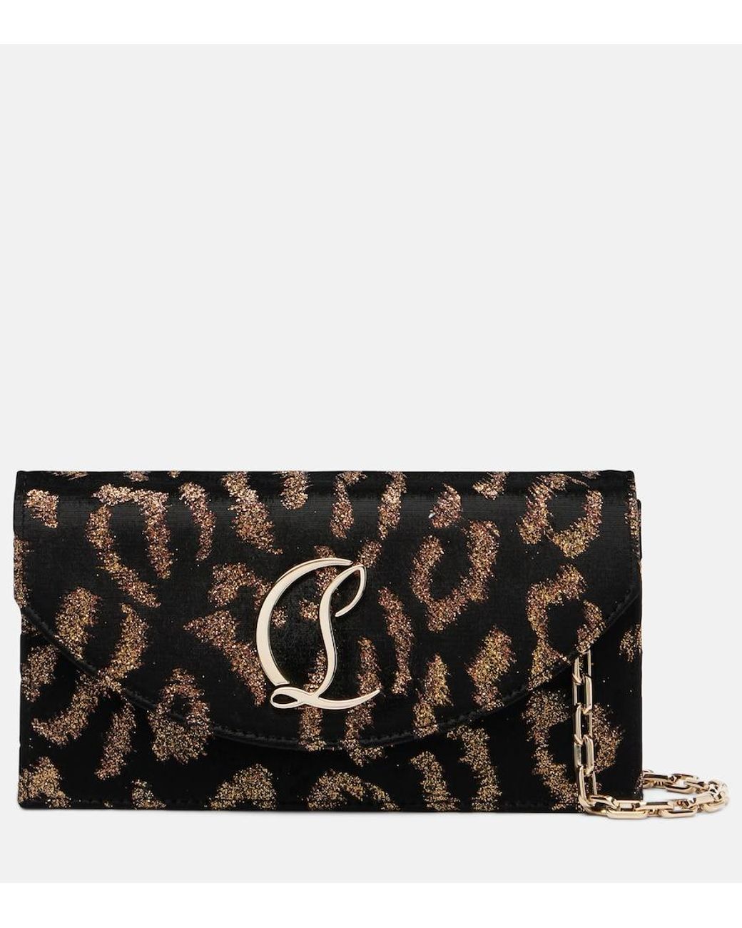 Christian Louboutin Black Leopard-Print Velvet Clutch