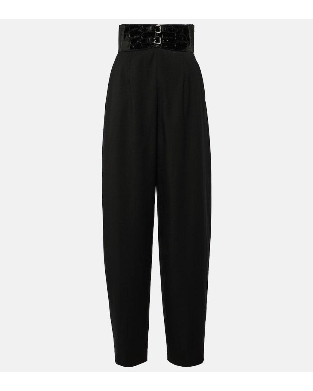 Alaïa Black High-Rise Wool Wide-Leg Pants