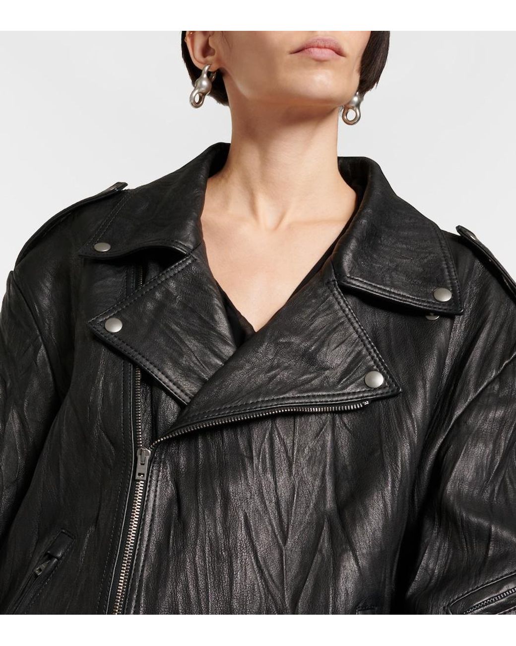 Acne Black Linor Oversized Belted Leather Jacket