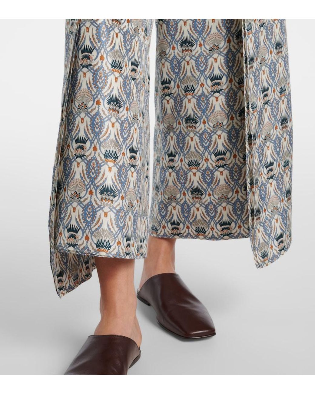 Loro Piana Gray Maynard Silk Shantung Wide-Leg Pants