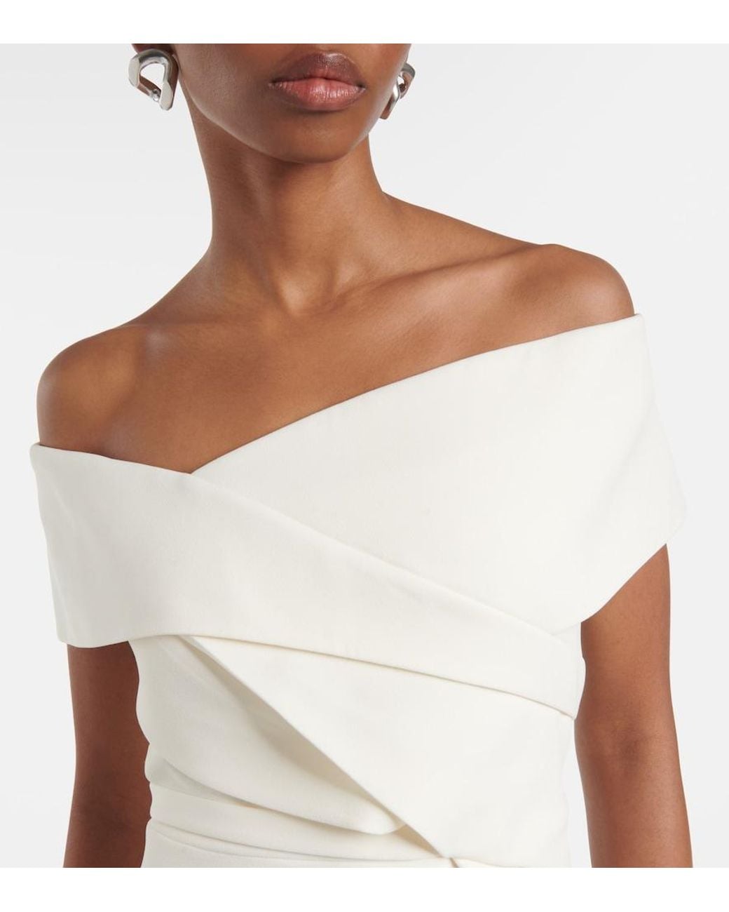 Safiyaa White Bridal Eimear Off-Shoulder Crepe Top