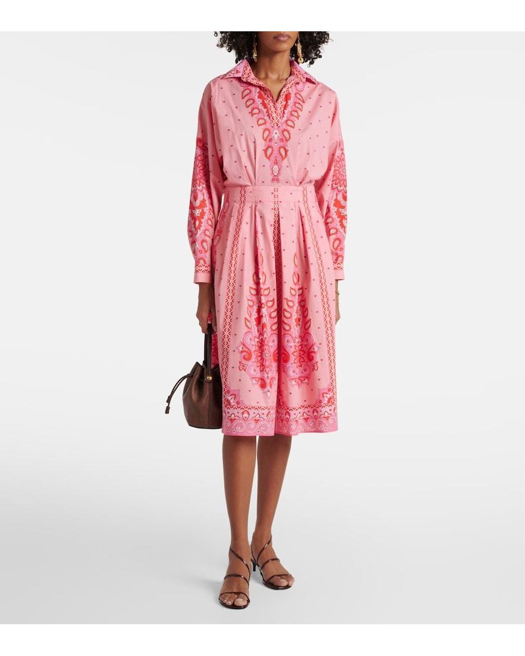 Etro Pink Printed Cotton-Blend Midi Dress
