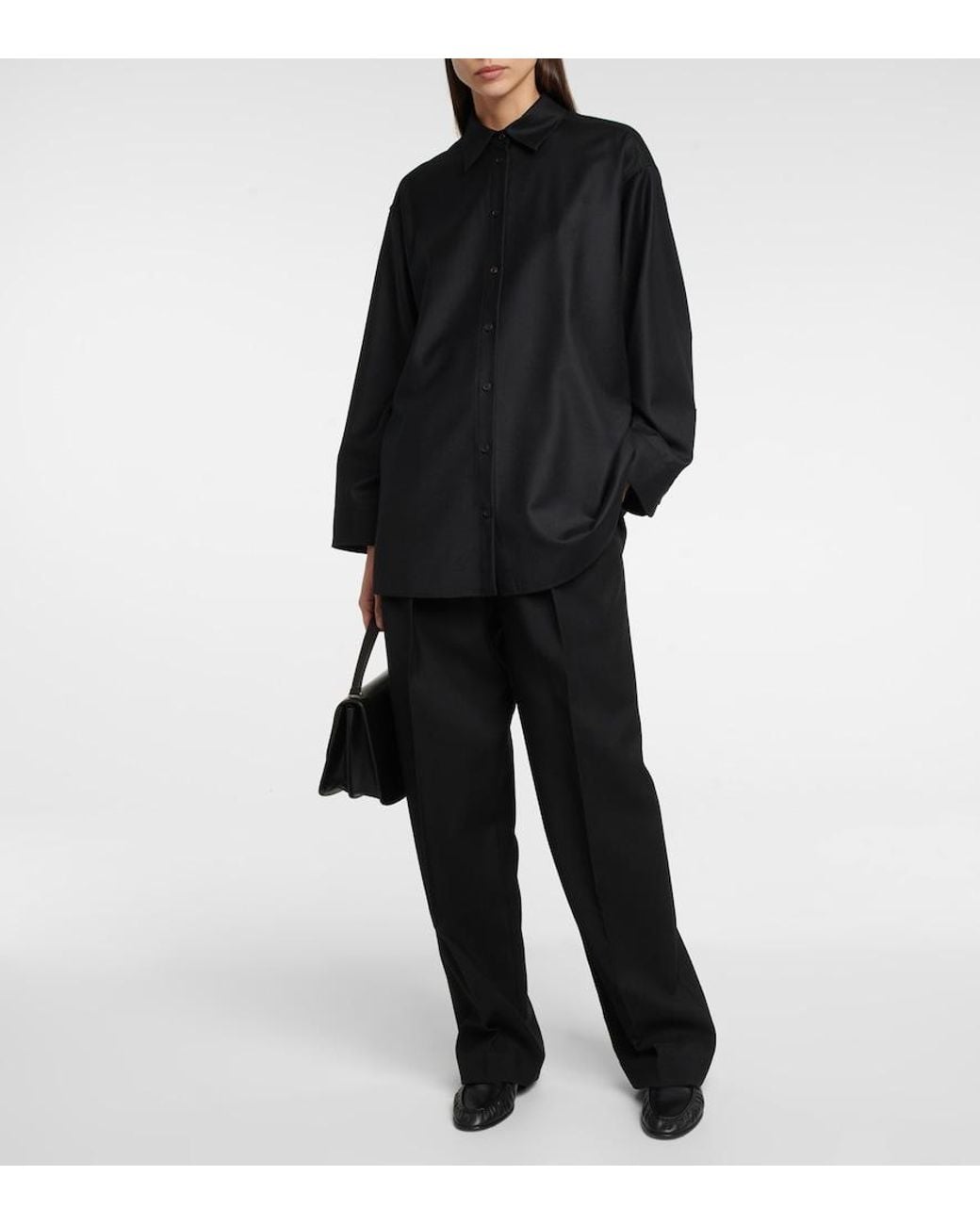 The Row Black Caroline Virgin Wool Shirt