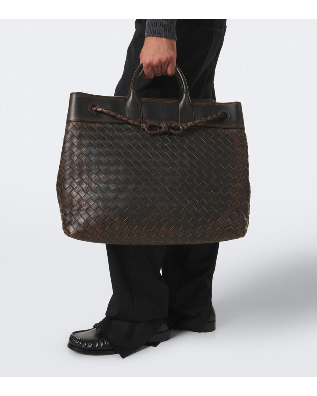 Bottega Veneta Black Andiamo Voyager Intrecciato Leather Tote Bag for men
