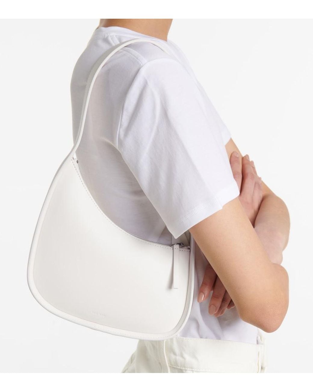 The Row White Schultertasche Half Moon Aus Leder