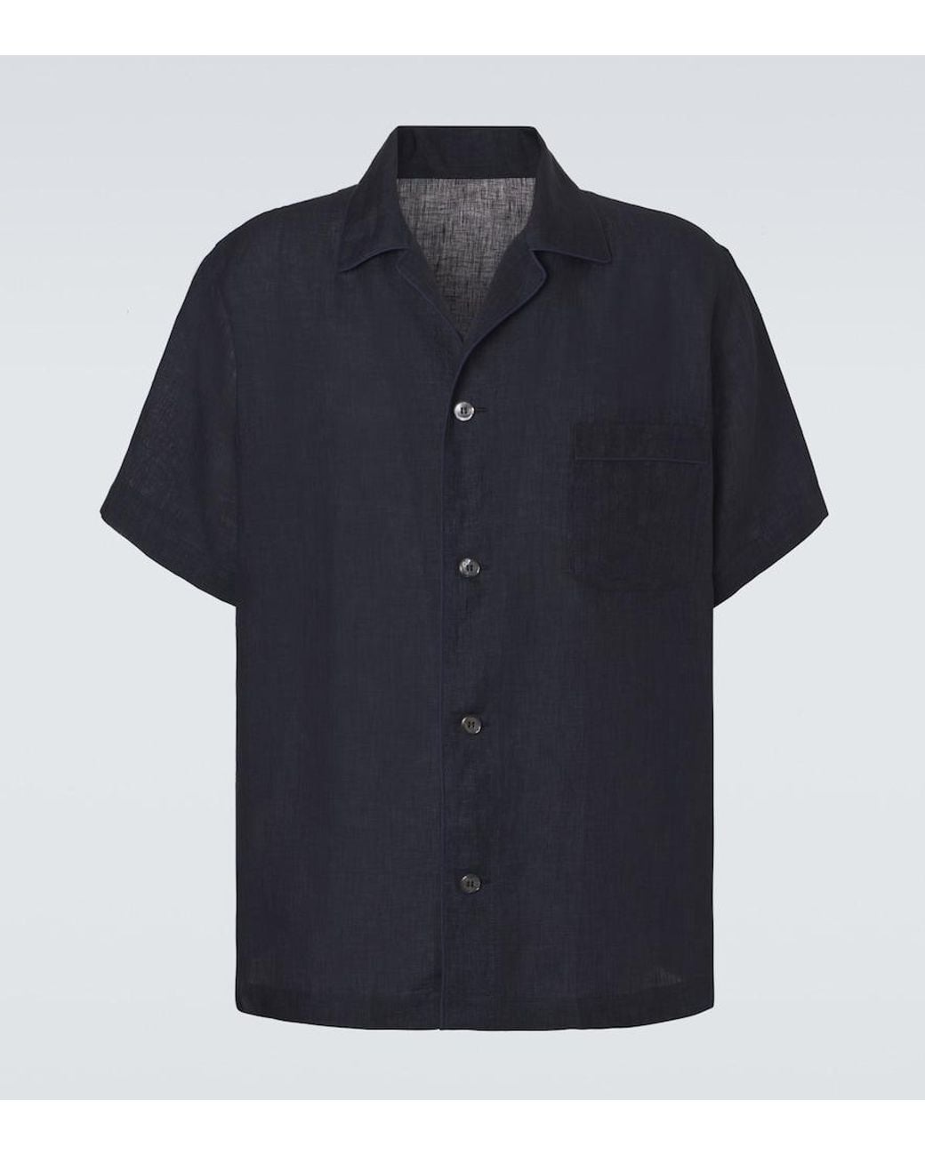 Brioni Blue Linen Bowling Shirt for men