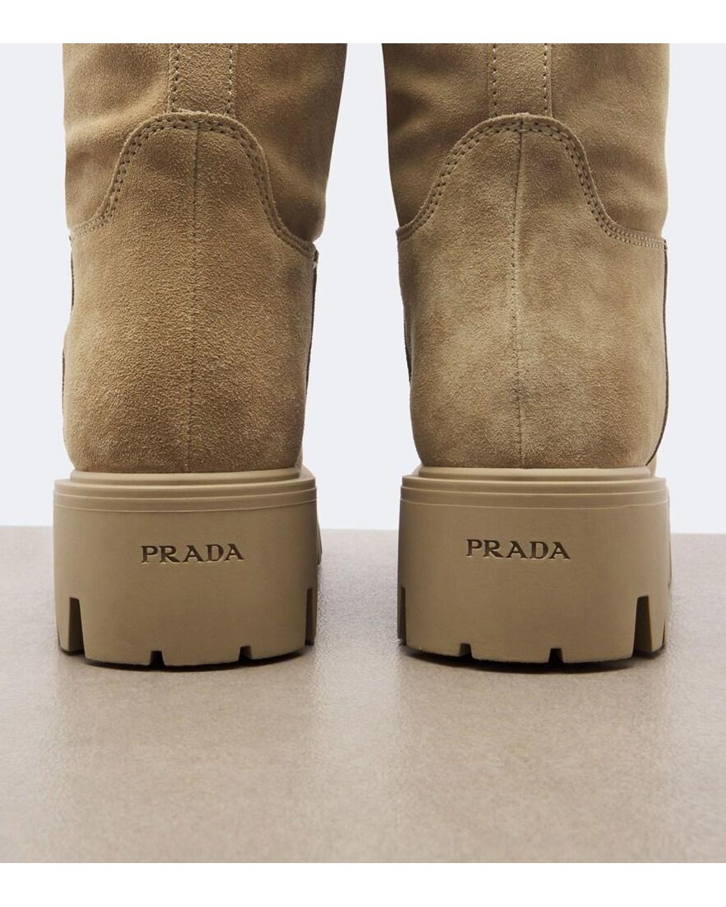 Prada Natural Shearling-Lined Suede Knee-High Boots