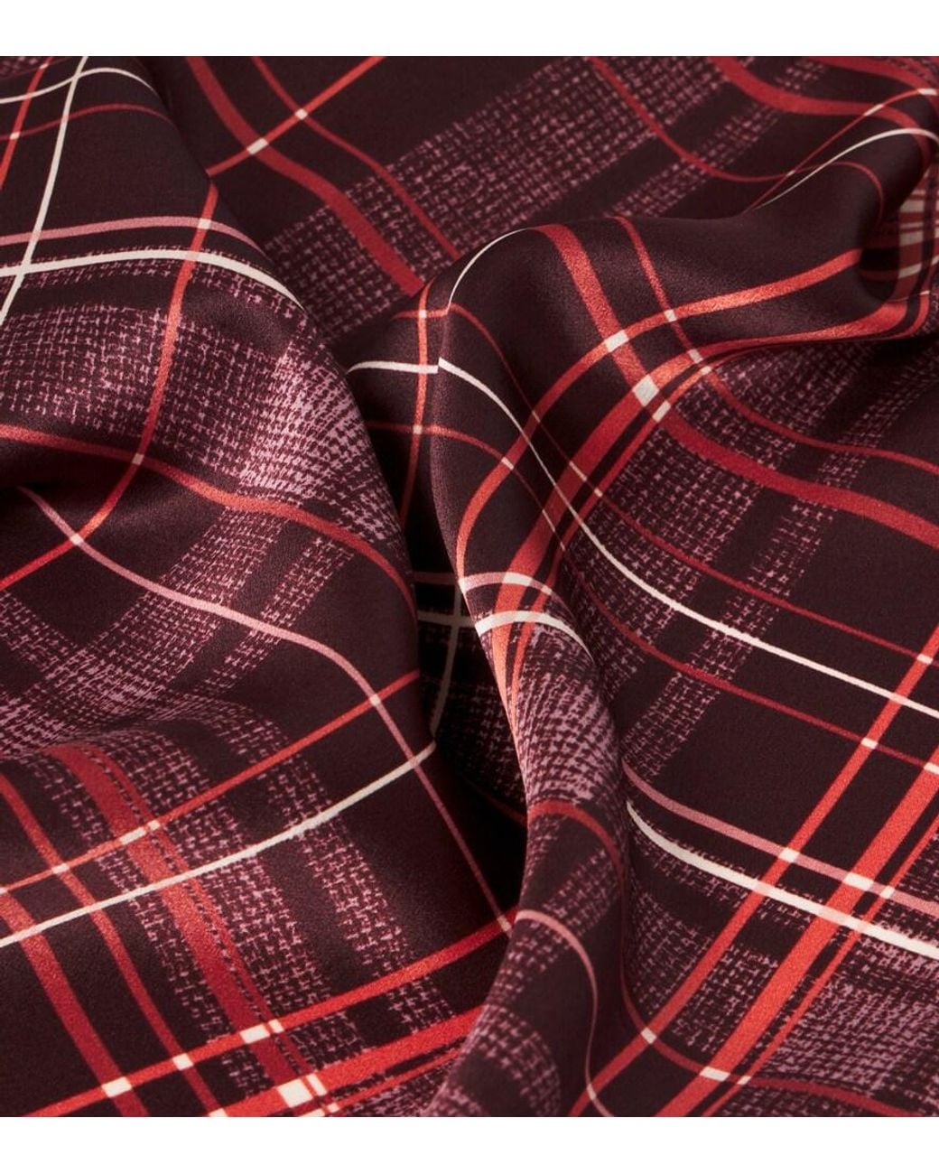 Acne Red Checked Silk Satin Scarf