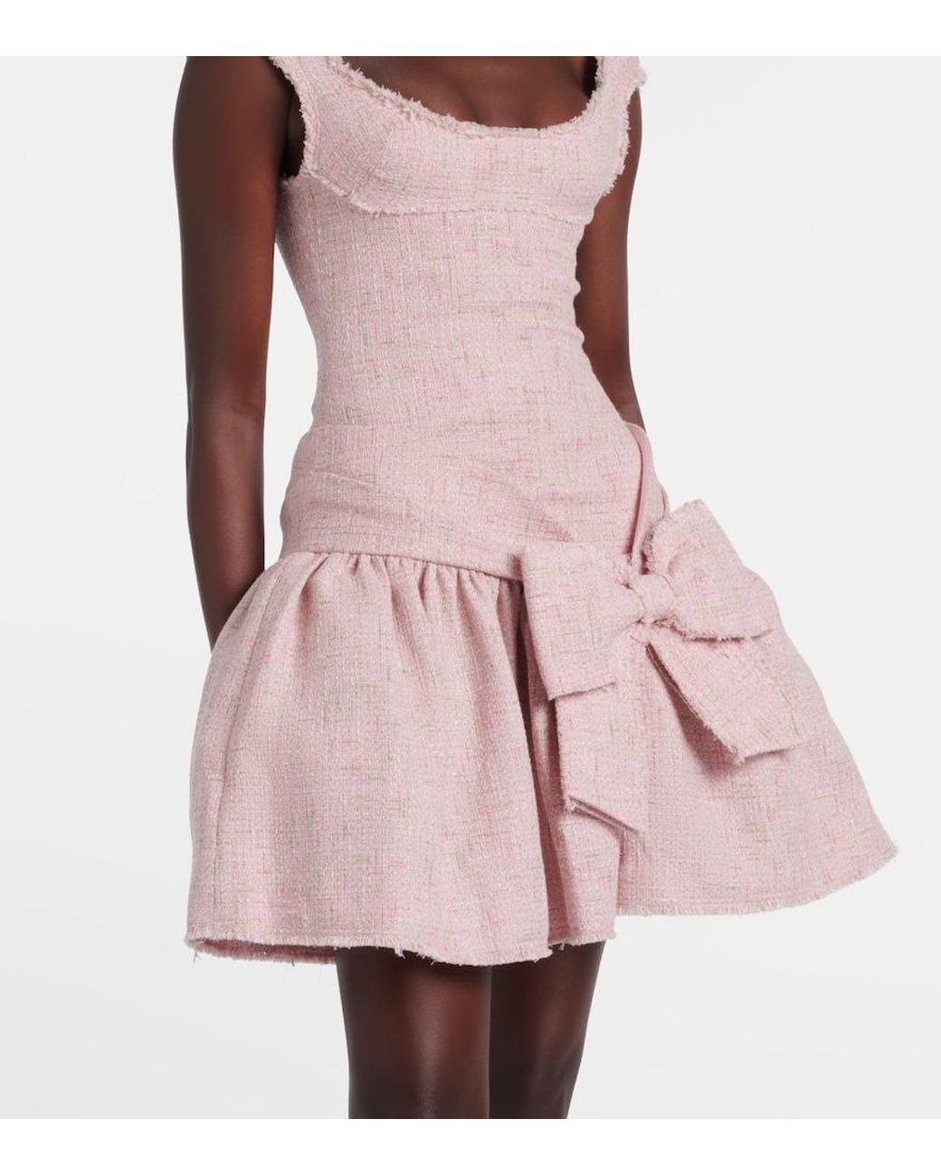 ShuShu/Tong Pink Bow-Detail Distressed Tweed Minidress