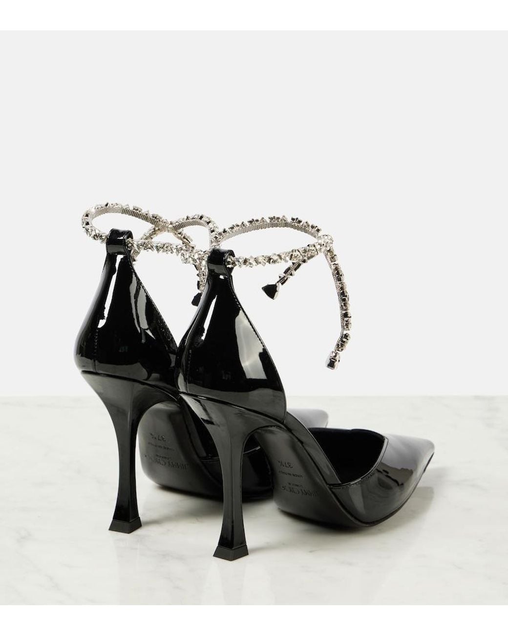 Jimmy Choo Black Stevie 100 Embellished Patent Leather Pumps