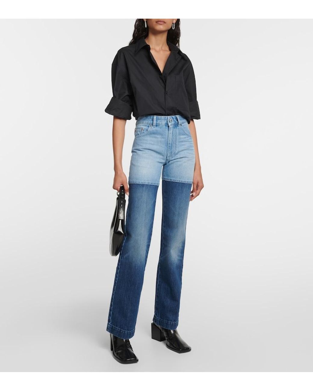 Jeans Rectos De Tiro Alto Con Patchwork Peter Do de color Blue