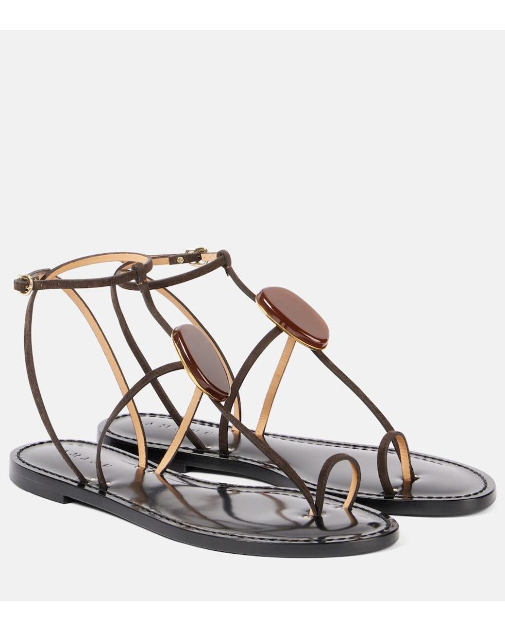 Amanu Metallic Cairo Embellished Leather Sandals