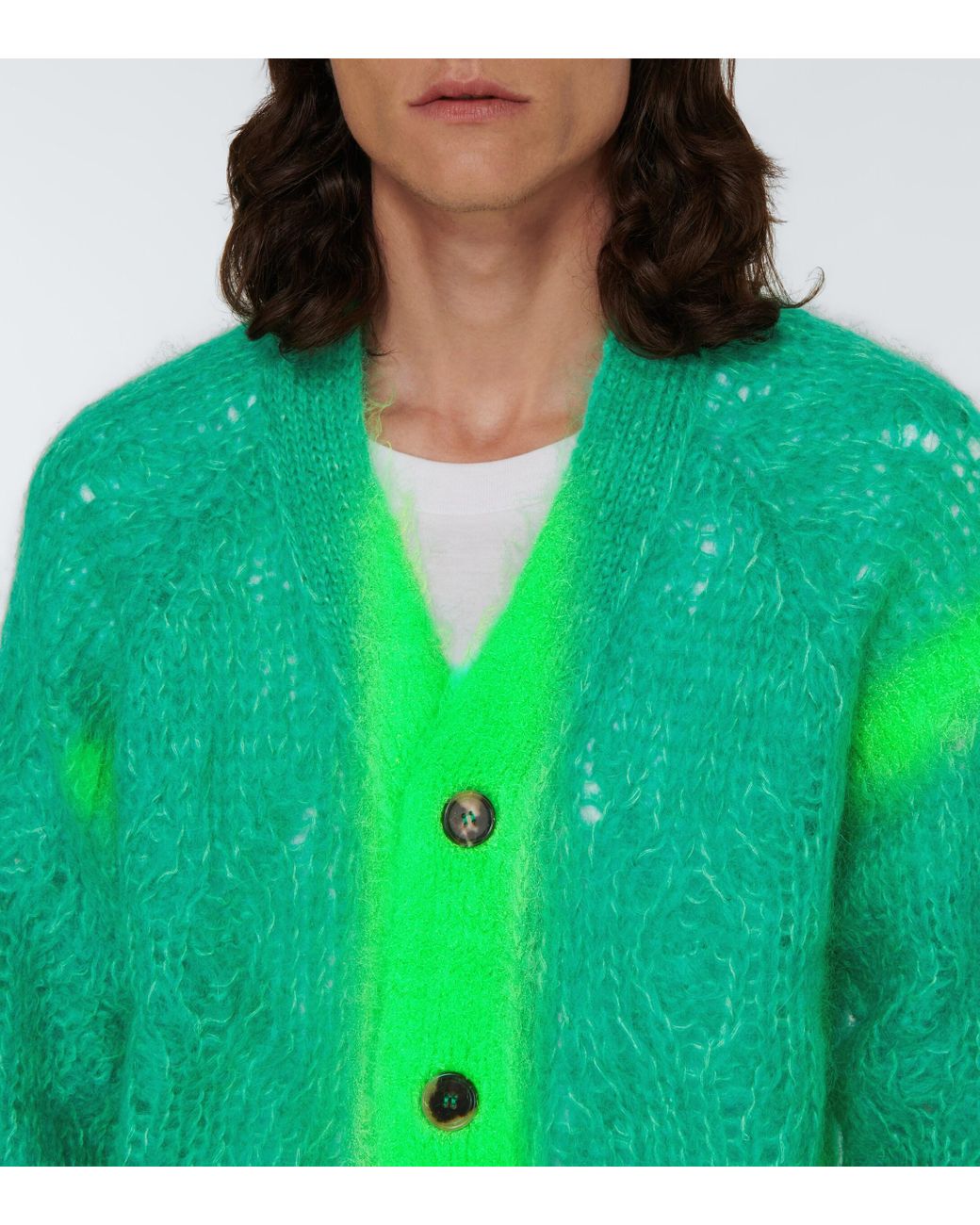 Marni Spray-effect Mohair-blend Cardigan in Green for Men | Lyst