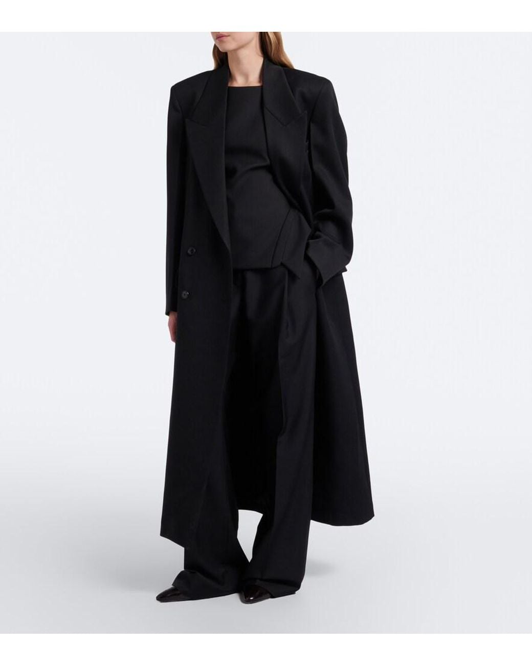 Rohe Black Double-Breasted Virgin Wool Coat