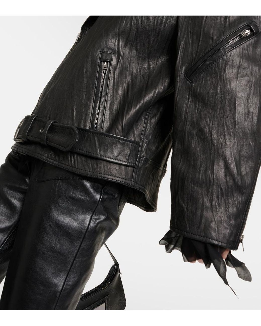 Acne Black Linor Oversized Belted Leather Jacket