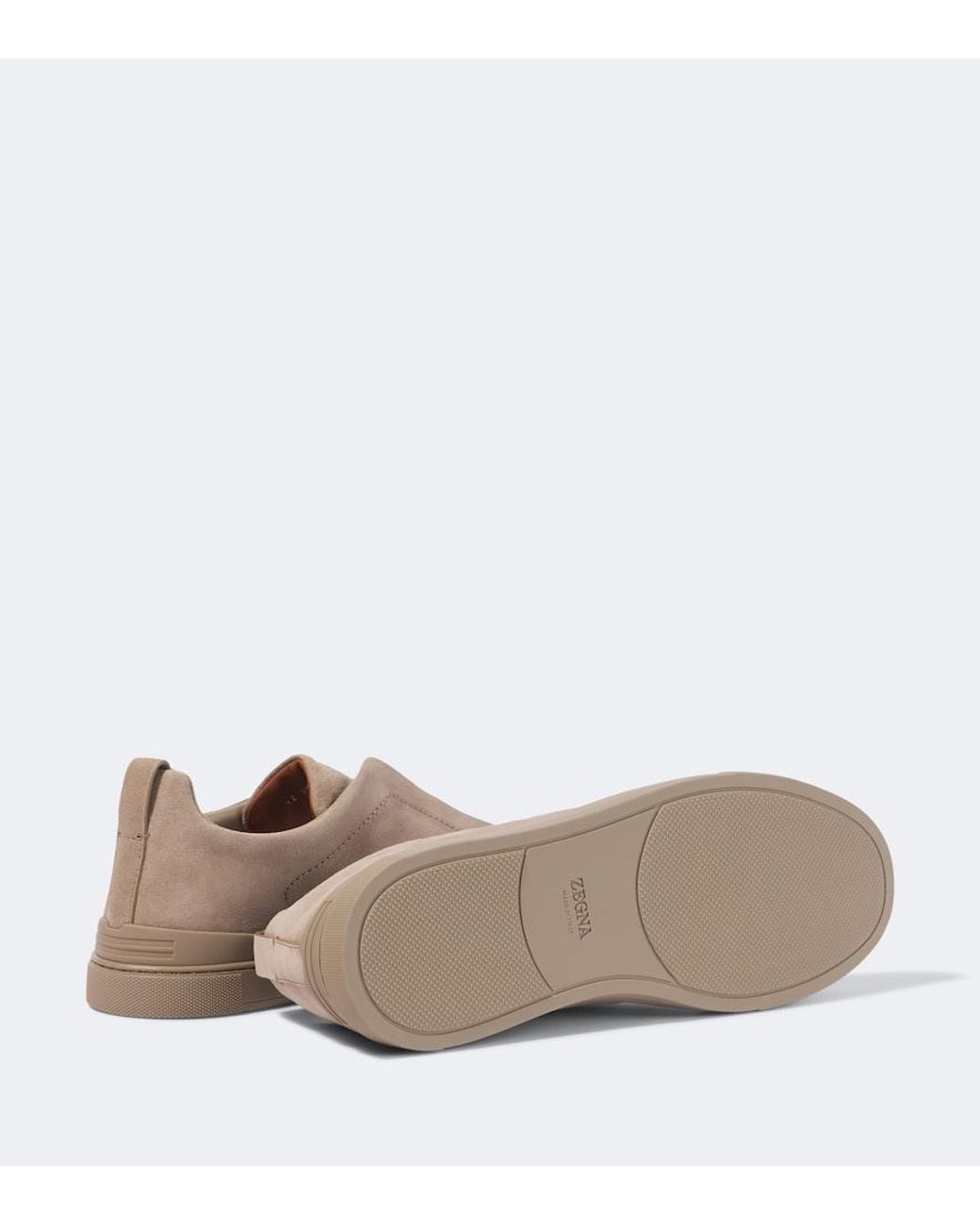 Zegna Natural Triple Stitch Suede Slip-On Sneakers for men