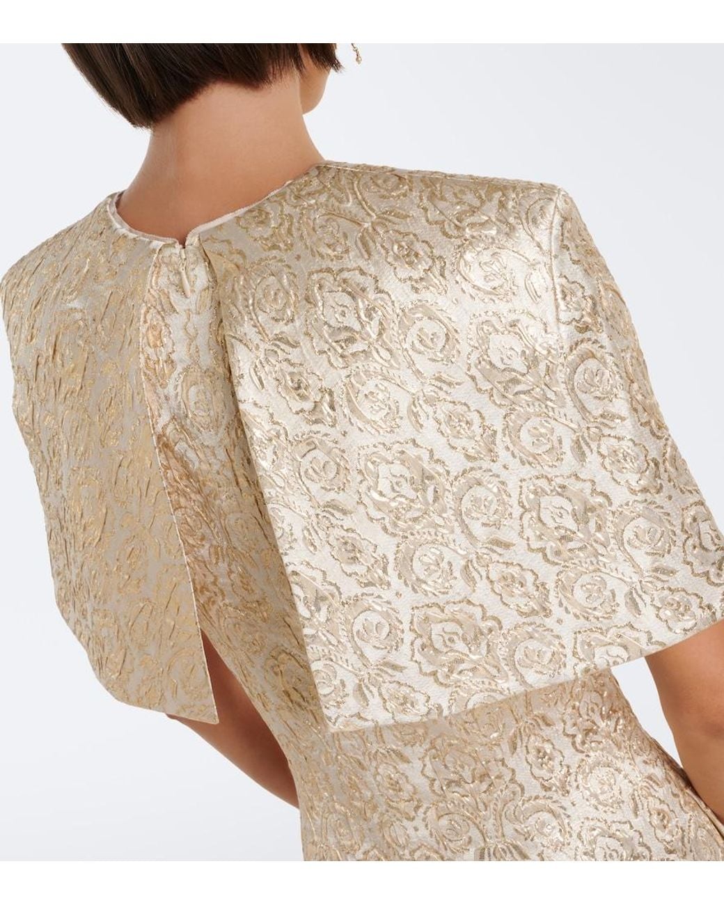 Emilia Wickstead Natural Lucretia Caped Floral Jacquard Gown