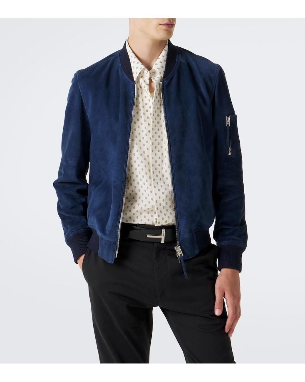 Tom Ford Blue Suede Bomber Jacket for men