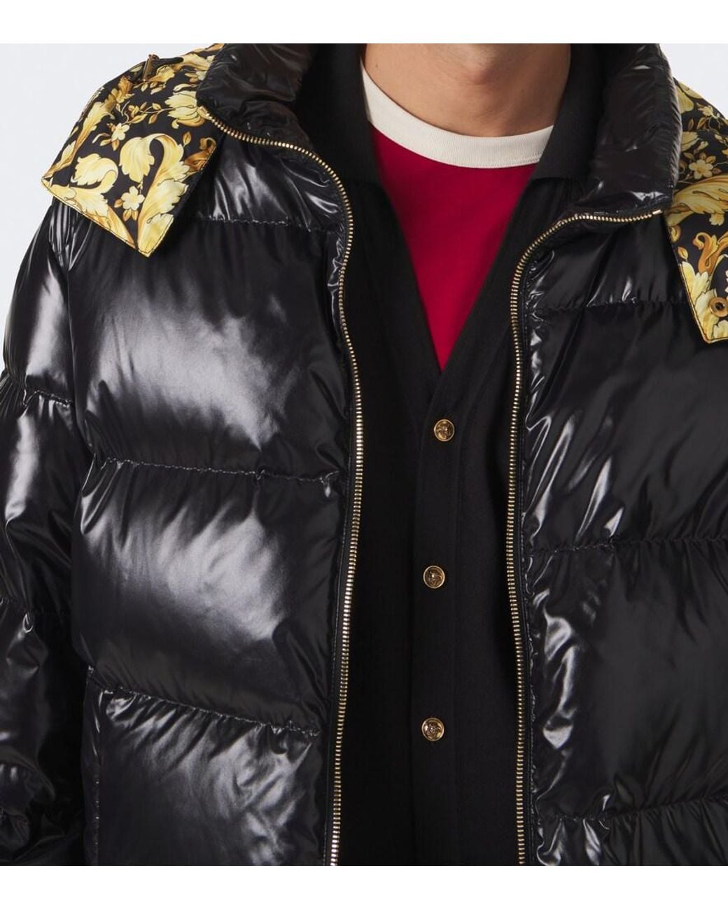Versace Black Barocco Hooded Down Jacket for men