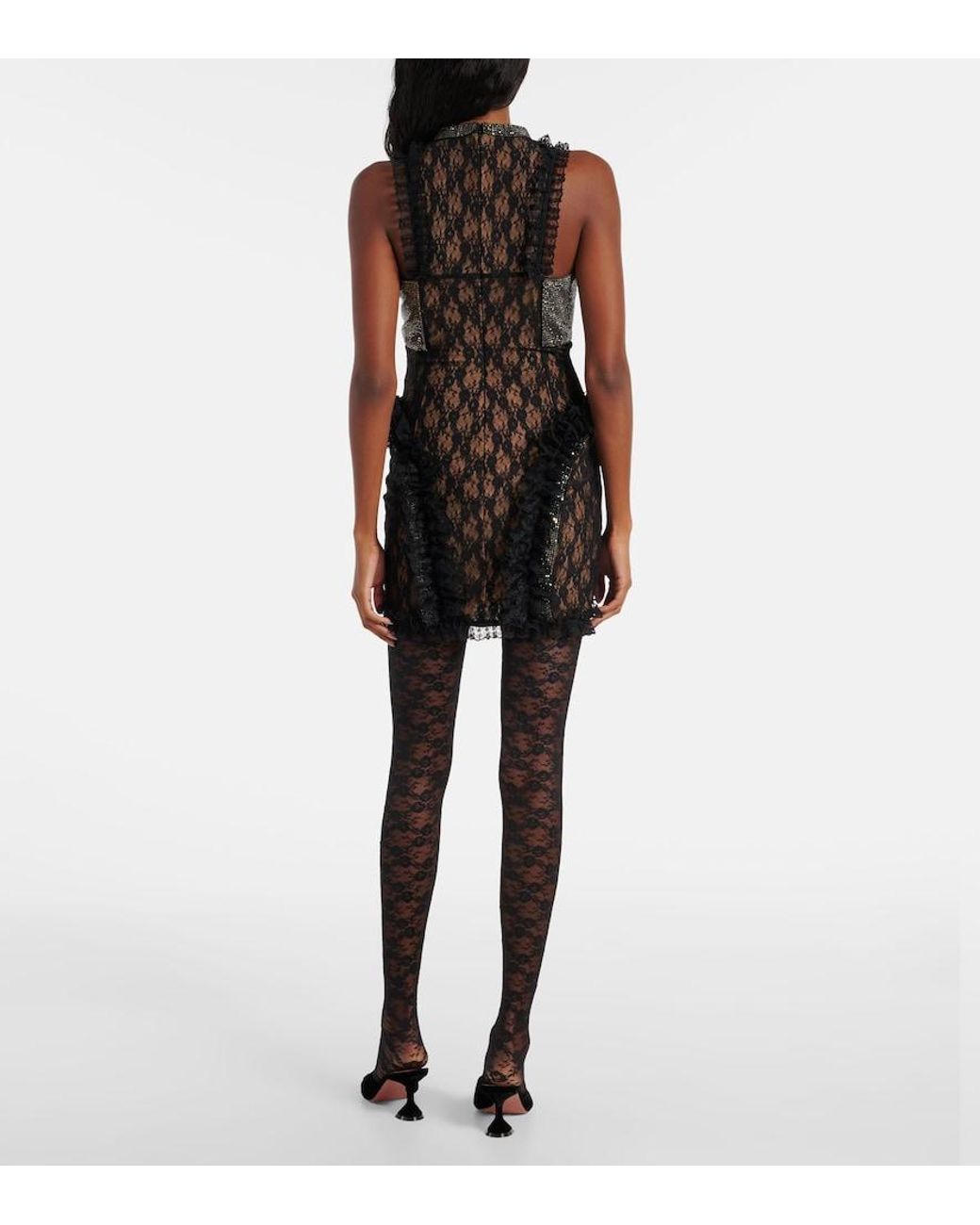 Self-Portrait Black X Christopher Kane Embellished Lace Minidress