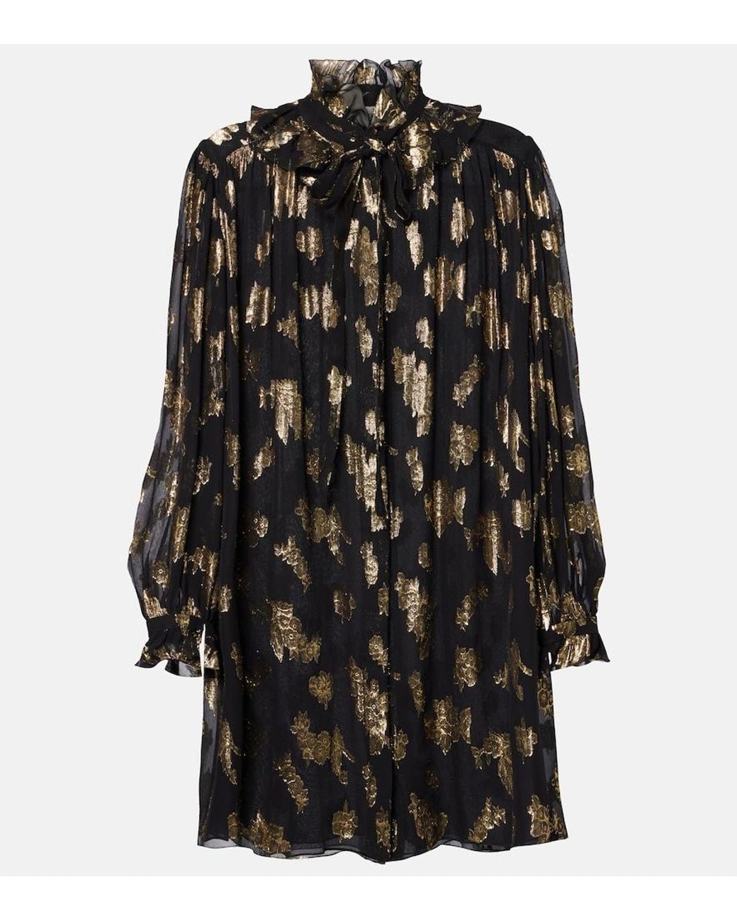 Chloé Black Ruffled Silk-Blend Minidress