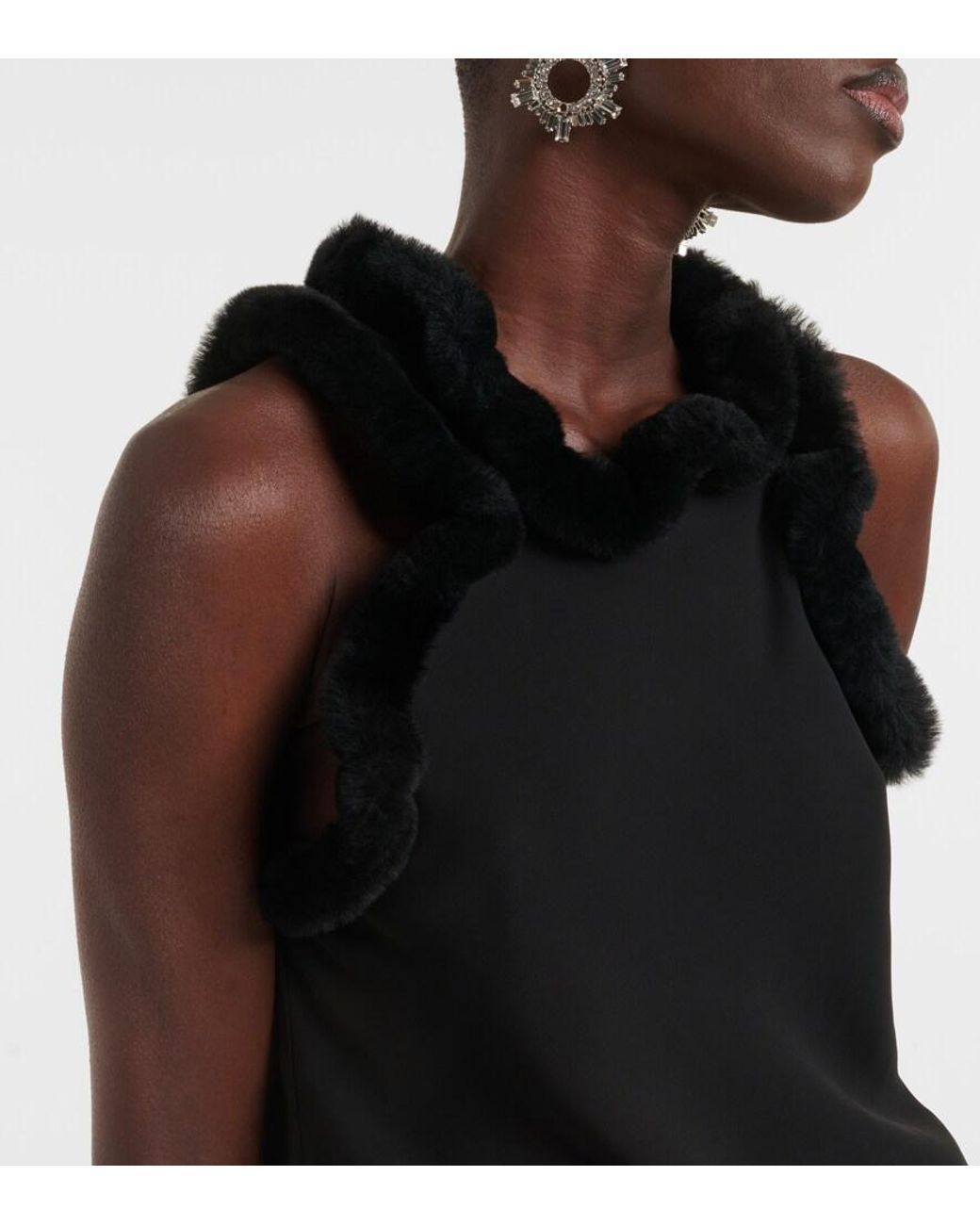 The Attico Black Faux Fur-Trimmed Midi Dress