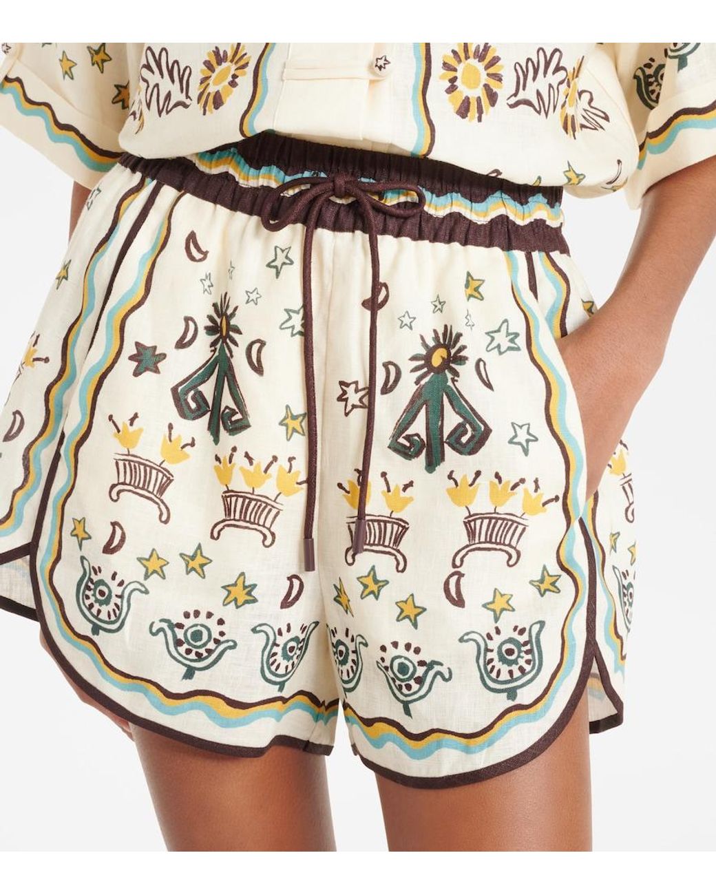ALÉMAIS Natural Sun Dancer Printed Linen Shorts