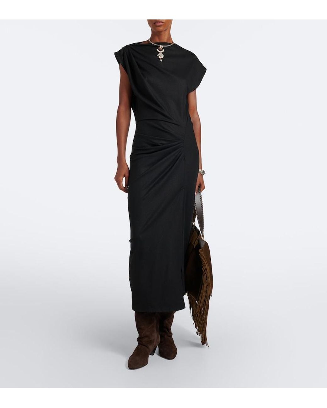 Isabel Marant Black Naery Draped Jersey Midi Dress