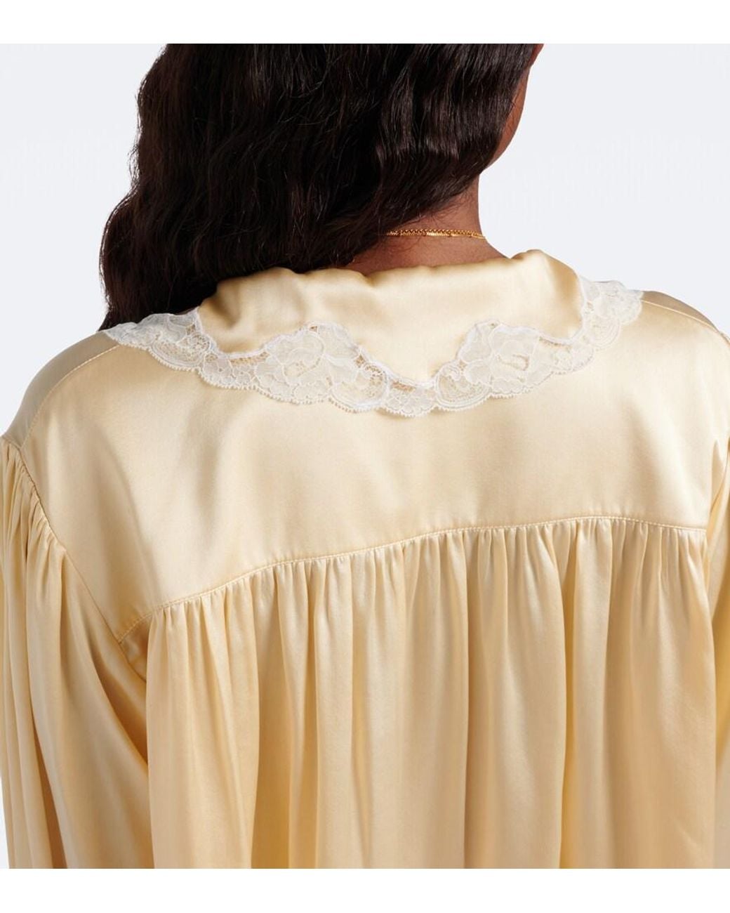 Chloé Natural Lace-Trimmed Silk Satin Blouse