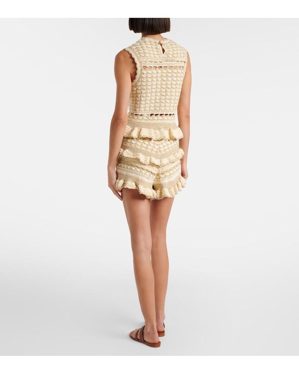 Zimmermann Natural Wanderlust Crochet Tiered Shorts
