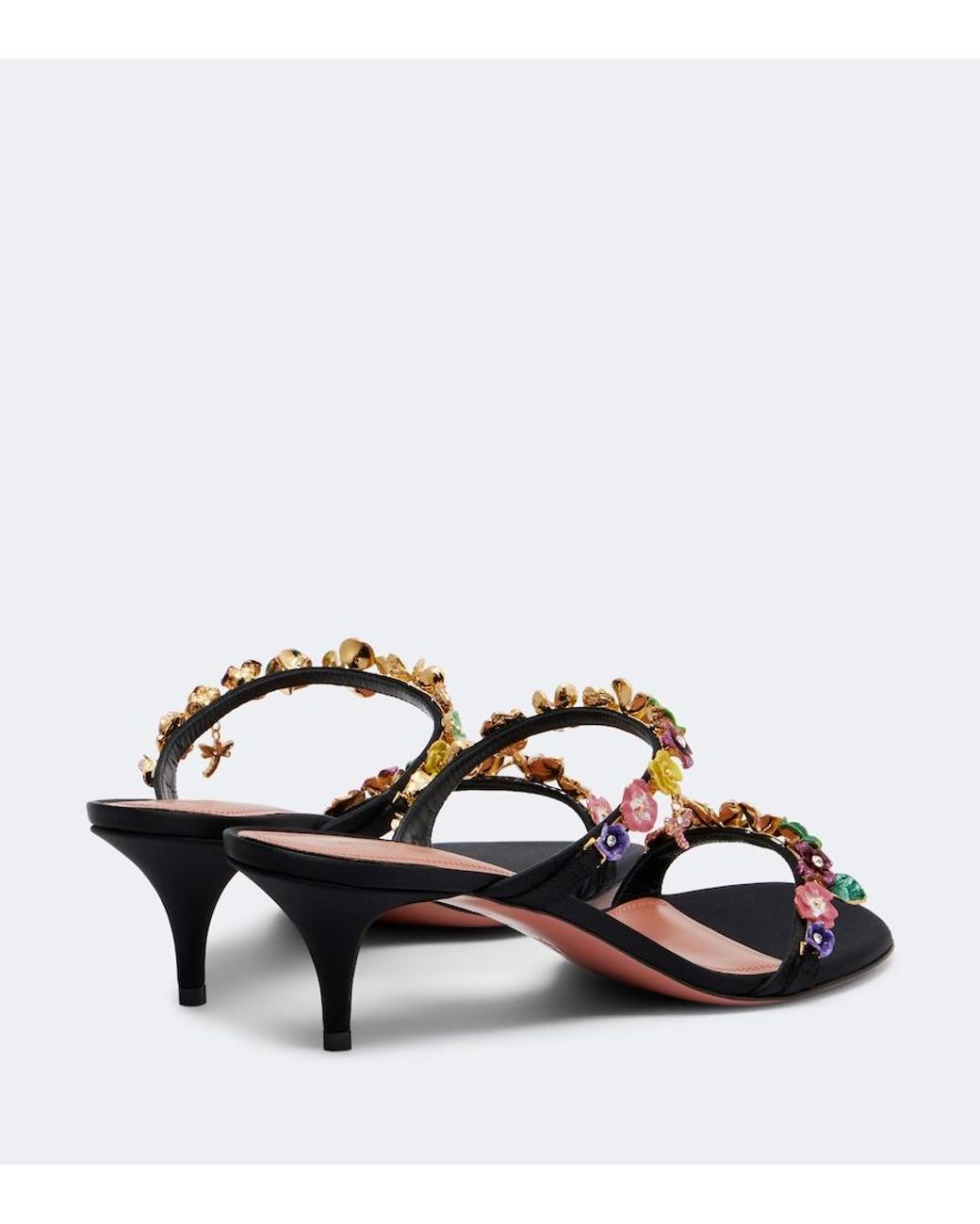 AMINA MUADDI Pink Vittoria Embellished Satin Mules
