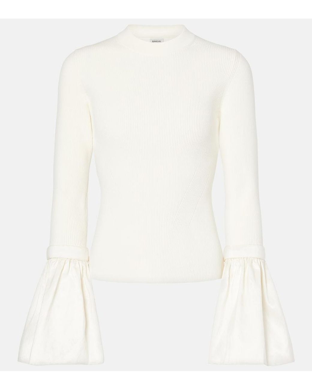 Jonathan Simkhai White Agata Taffeta-Trimmed Ribbed-Knit Top