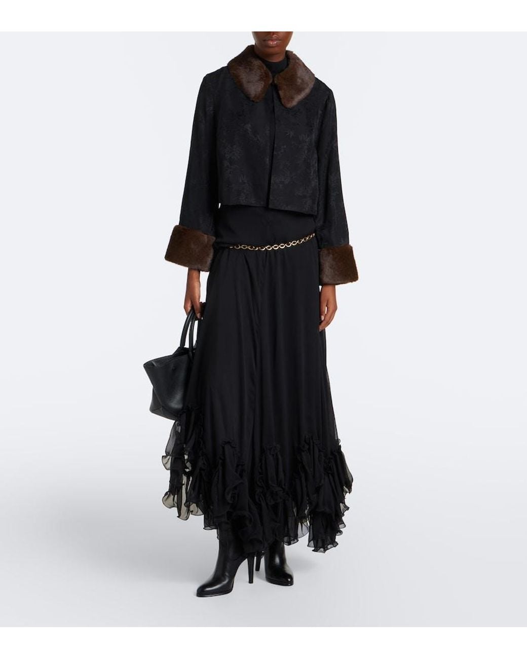 Rixo Black Luanne Jacquard Cropped Jacket